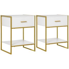 HERON Bedside Table Set of 2 Modern Side Tables Drawer Shelf - White