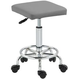 HERON Adjustable PU Leather Rolling Stool - Grey