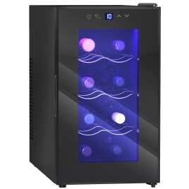HERON Mini Wine Fridge, 8 Bottle, 21L, 26.5cm, Freestanding and Under Counter, Quiet Wine Cooler Fridge with Glass Door, Temperature Control