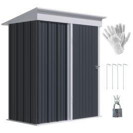 Metal Garden Shed, Outdoor Lean-to Shed for Tool Motor Bike, with Adjustable Shelf, Lock, Gloves, 5'x3'x6',  Dark Grey