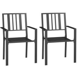 Patio Dining Chairs with Metal Slatted Design, Black
