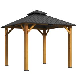 SUNVISTA 3x(3)M Outdoor Hardtop Gazebo Canopy with 2-Tier Roof and Solid Wood Frame, Outdoor Patio Shelter for Patio, Garden, Grey