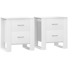 FERLA Bedside Table with 2 Drawers - White - Set of 2