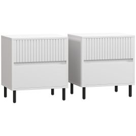 HERON Simple Line Indented Two Drawer Bedside Table Set of 2 - White