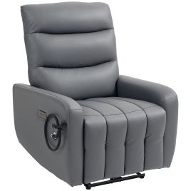 HERON Electric Recliner Armchair, PU Leather Lounge Chair with USB/Type-C Port, Phone Holder, Grey