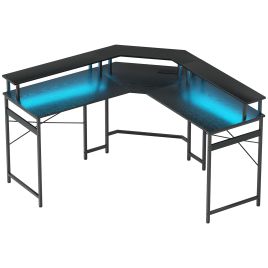 HERON 'L' Shaped Work Desk, with LED Lights - Black