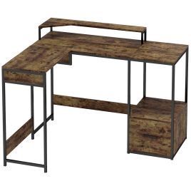 HERON Industrial 'L' Shaped Multi-Work Desk - Brown