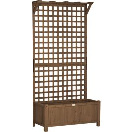 Wood Planter with Trellis for Vine Climbing, Raised Garden Bed, Privacy Screen for Backyard, Patio, Deck, Coffee