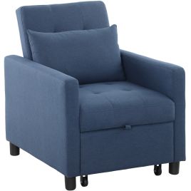 HERON 3-In-1 Chair Bed, Convertible Sleeper Chair with Adjustable Backrest, Pillow and Footrest for Living Room, Blue