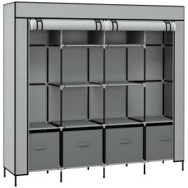 HERON 166cm Fabric Wardrobe, 10 Compartments, 2 Hanging Rails, 4 Drawers, Portable Closet, Dark Grey
