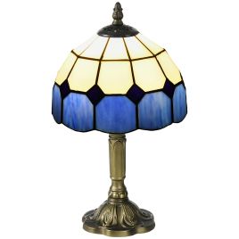 Scott Handmade Stained Glass Bedroom Table Lamp Antique Bedside Light - Blue