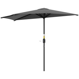SUNVISTA 3(m) Half Parasol, Semi Round Umbrella with Metal Frame, Crank Handle for Balcony, Garden, Dark Grey