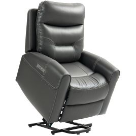 HERON Power Lift Recliner Chair, Faux Leather Armchair with USB Ports & Remote, for Elderly, Charcoal Grey