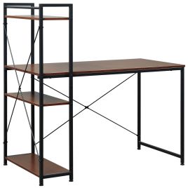 Computer Desk PC Table Study Workstation Home Office with 4-tier Bookshelf Storage Metal Frame Wooden Top (Walnut & Black)