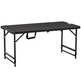 Foldable Patio Dining Table for 4, Height Adjustable Outdoor Table for Garden, Lawn, Dark Grey