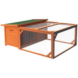 Rabbit Hutch Small Animal Guinea Pig House Off-ground Ferret Bunny Cage Backyard with Openable Main House & Run Roof 125.5 x 100 x 49cm Orange