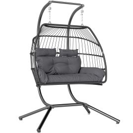 SUNVISTA Double Hanging Egg Chair, 260kg Capacity, Steel Frame, Cushion & Pillows, Dark Grey