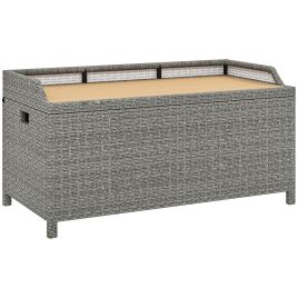 SUNVISTA 130 L Rattan Garden Storage Box, with Seat - Grey