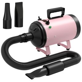 PAWSTER 2200W Dog Hair Dryer with Adjustable Temperature & Velocity, 3 Different Nozzles, Pink