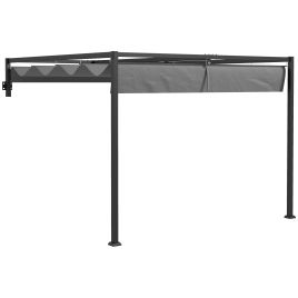 2 x 3(m) Lean To Pergola, Metal Pergola with Retractable Roof for Grill, Garden, Patio, Deck