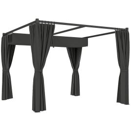 SUNVISTA 3 x 3(m) Retractable Pergola, Garden Gazebo Shelter with Curtains, for Grill, Patio, Deck, Charcoal Grey