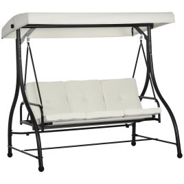 SUNVISTA 3 Seater Canopy Swing Chair, 2 in 1 Garden Swing Seat Bed, with Adjustable Canopy and Metal Frame, Cream White