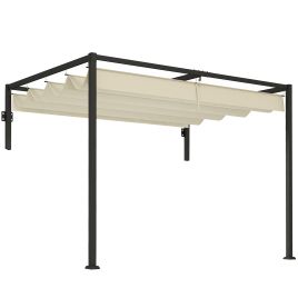 SUNVISTA 2 x 3(m) Lean To Steel Pergola, with Moving Fabric Canopy - Khaki