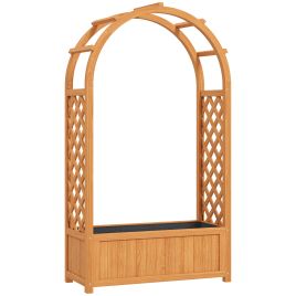 SUNVISTA Wooden Raised Garden Bed with Trellis, Liner, Drainage Holes, for Vine Climbing Plants, Flowers, 83 x 36 x 145 cm