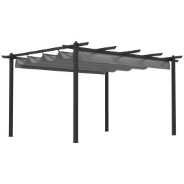 4 x 3(m) Aluminium Pergola with Retractable Roof, Garden Gazebo Canopy Shelter for Outdoor, Patio, Grey