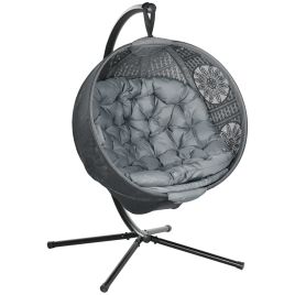 SUNVISTA Round Egg Basket Chair, with Steel Stand, Charcoal Grey
