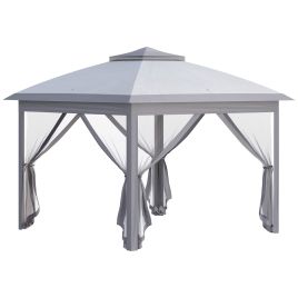 11' x 11' Pop Up Canopy, Double Roof Foldable Canopy Tent with Zippered Mesh Sidewalls, Height Adjustable and Carrying Bag, Event Tent Beige