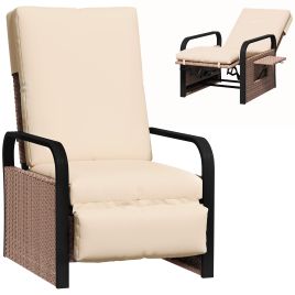 SUNVISTA 140degree Reclining Rattan Armchair - Brown/Khaki