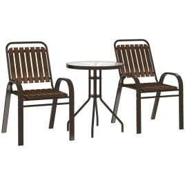 SUNVISTA 3 Pieces Patio Bistro Set with Stackable Chairs, Tempered Glass Table, for Outdoor, Balcony, Patio, Garden, Dark Brown