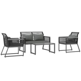 SUNVISTA 4 Pieces Rattan Garden Furniture Set - Charcoal Grey