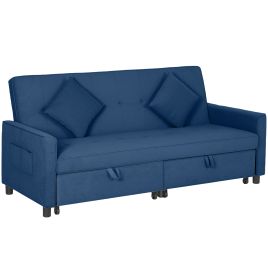 HERON Three-Person Velvet-Feel Sofa Bed - Blue