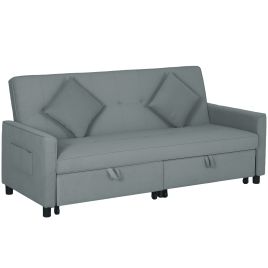 HERON Three-Person Velvet-Feel Sofa Bed - Grey