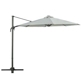 3M Cantilever Roma Parasol Patio Sun Umbrella with LED Solar Light Cross Base 360° Rotating Outdoor, Grey