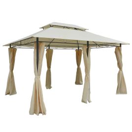 4m x 3M Metal Gazebo Canopy Party Tent Garden Pavillion Patio Shelter Pavilion with Curtains Sidewalls Beige