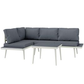 SUNVISTA 3-Piece Garden Lounge Set, Adjustable Sofa with Cushions & Wood-Grain Table, Conservatory Set, Grey