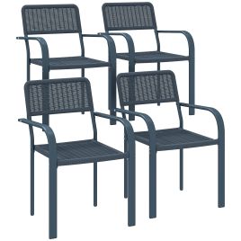 SUNVISTA Set of 4 Stackable Rattan Effect Garden Chairs with Armrests, Weather Resistant Patio Seating, Dark Grey