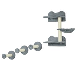 Wall Mounted Cat Tree with Scratching Post Shelves - Grey