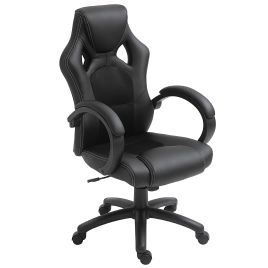 High-Back Office Chair Faux Leather Swivel Computer Desk Chair for Home Office with Wheels Armrests Black