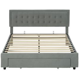 Scott King Size Ottoman Bed Frame with Front Drawer - Grey