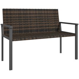 SUNVISTA 2-Seater Rattan Bench, Steel Frame, Quick-Dry Cotton Cushion, Outdoor Loveseat, Mixed Brown