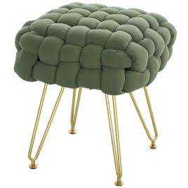 HERON Velvet-Feel Bold Woven Footstool - Green