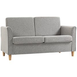 Compact Loveseat Sofa, Modern 2 Seater Sofa for Living Room with Wood Legs and Armrests, Light Grey