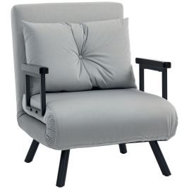 HERON 4-in-1 Velvet-Feel Single Chair Bed, with Pillow - Light Grey