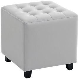 HERON Velvet-Feel Square Ottoman - Light Grey