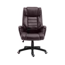 High Back Executive Office Chair 6- Point Vibration Massage Extra Padded Swivel Ergonomic Tilt Desk Seat, Brown