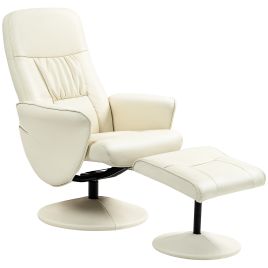 Scott Swivel Recliner Chair with Footstool - Cream White